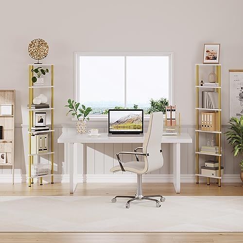 HOOBRO Corner Shelf Stand, Industrial 6-Tier Wall Corner Bookshelf with Metal Frame, Plant Display Shelf, Bookcase for Small Spaces, Living Room, White and Gold DW36CJ01 - Image 4