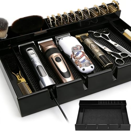 Clippers Tray Station, Multifunctional Hair Trimmer Holder for Barber & Salon and Homes, Combs/Clips/Razors Clipper Guards Holder Stylist Station Organizer (15.7" x 11" x 2.6") by WelcometoBarberTop