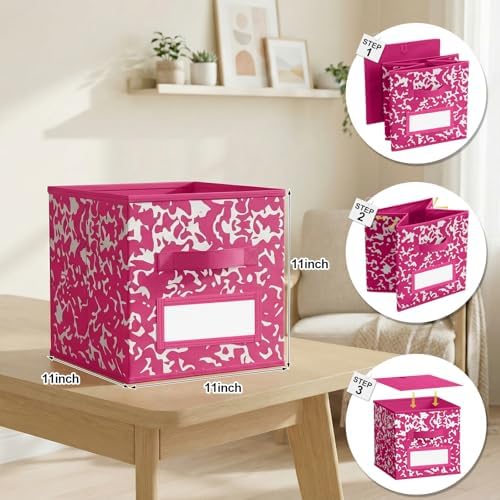 LemonRoad 6 Fabric Cube Storage Bin 11'' Classroom Bin, Rainbow, Label - Image 2