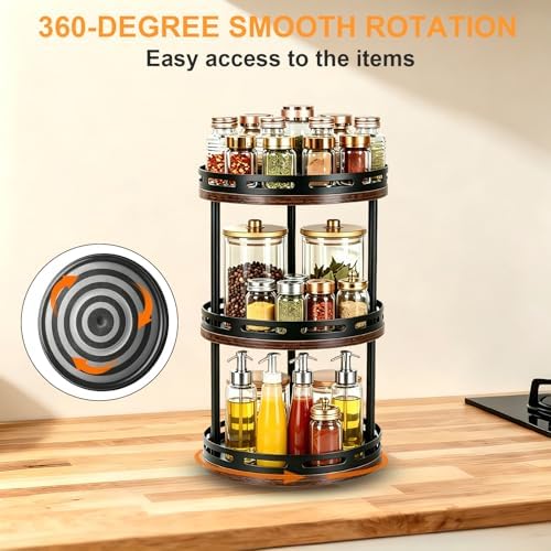 3 Tier Lazy Susan Organizer - 360° Rotating Spice Rack - Image 2