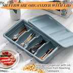 Maxdot 2 Pcs 20.5 x 11.9 x 3.7 Inch Silverware Organizer with Lid, Commercial 4-compartment Restaurant Kitchen Cutlery Tray, Plastic Silverware Storage Container, Condiments Holder (Grayish Blue) - Image 3