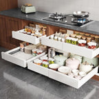 Seinloes 4 Pack Pull Out Cabinet Organizer Expandable Width(15"-25") and Depth(17"-24"),Slide Out Drawers With Raising Pad for Framed Cabinets,No Drill Roll Out Shelves for Kitchen,Bathroom,White by Seinloes