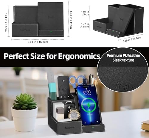 Wireless Charger with Desk Organizer, Multifunctional Desk Pen Holder - Image 4