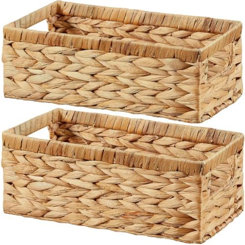 Vagusicc Wicker Storage Basket, Set of 2 Hand-Woven Water Hyacinth Wicker Baskets for Organizing Decor Storage Bins for Counter Shelves Pantry Basket Small Toilet Paper Basket for Toilet Tank Top by Vagusicc