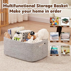 OIAHOMY Storage Basket for Shelves, Closet Cube Storage Bins Baskets for Clothes Blanket Towels, Baby Nursery, Toy Baskets Box, Woven Rope Basket, 15.75 * 11.81 * 7.09 IN, 2 Packs Grey - Image 4
