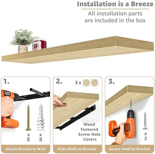 Sorbus Floating Shelves for Wall Storage (48 Inch, 2 Pack, Maple Wood) - Image 4