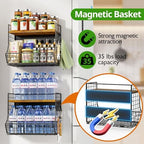 2 Pack Magnetic Shelf for Fridge with Wood Lid, Fruit Potato and Onion Storage Bins, Pantry Organizers and Storage, Strong Magnetic Spice Rack for Refrigerator, Kitchen Counter and Laundry Room - Image 2