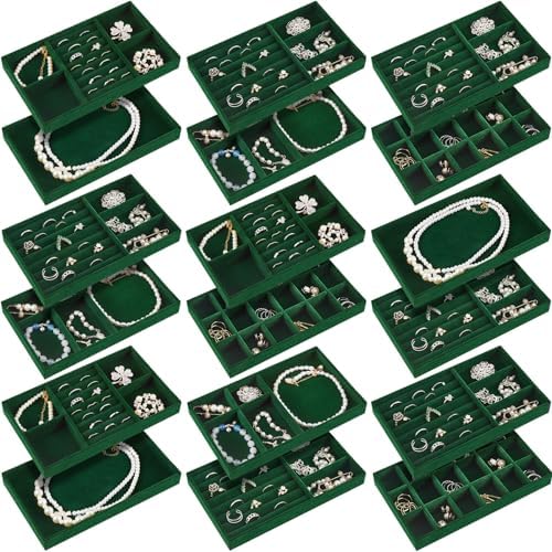 Junkin 18 Pcs Stackable Jewelry Drawer Organizer Inserts Dark Green by Junkin