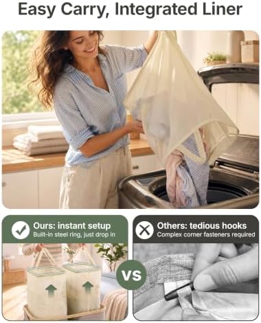 MIZATTO 2 Section Laundry Hamper with Lid, 140L Quilted Puffer Basket - Image 3
