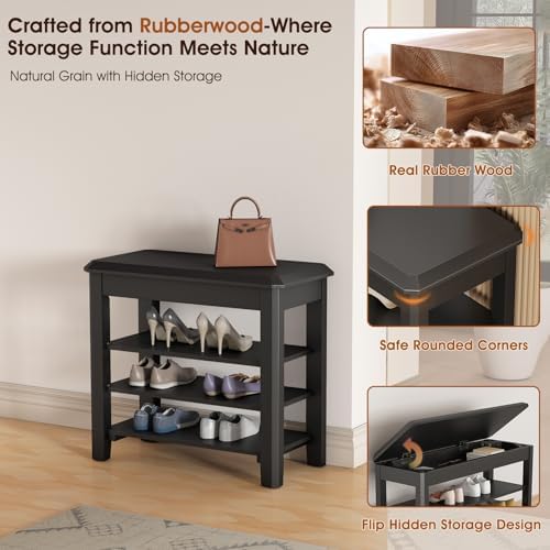 IUNVR Shoe Rack Bench Seat Rubberwood 3-Tier Wooden Storage Bench 550lbs Compact Mid-Century Modern Design for Entryway, Hallway, Closet, Front Door Entrance, Foyer - Image 6