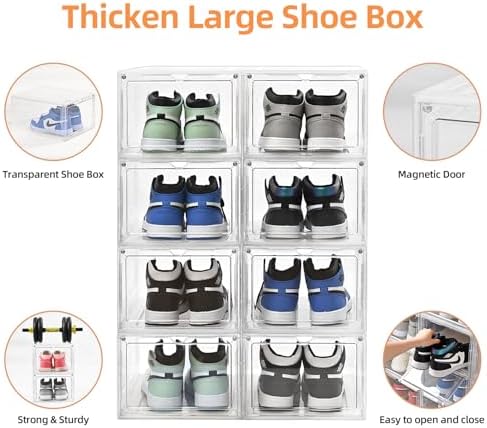 Shoe Organizer,Thicken & Sturdy Shoe Boxes with Magnetic Door,Stackable Plastic Shoe Storage Boxes Containersfor Sneakers,13.5" x 10.5" x 7.4" (Clear, 10 Pack) - Image 4