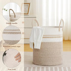 53L Tall Cotton Rope Laundry Basket with Handles, White & Brown - Image 3