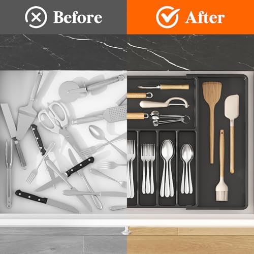 Lifewit Extra Large Silverware Drawer Organizer, Expandable Utensil Tray - Image 6