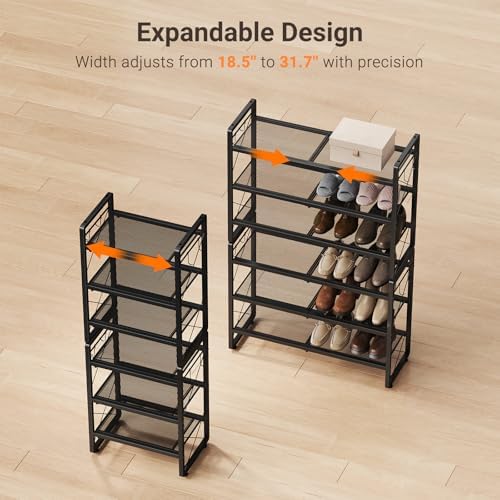 ELYKEN Expandable Shoe Rack for Closet, 6-Tier Metal Black Shoe Organizer - Image 4