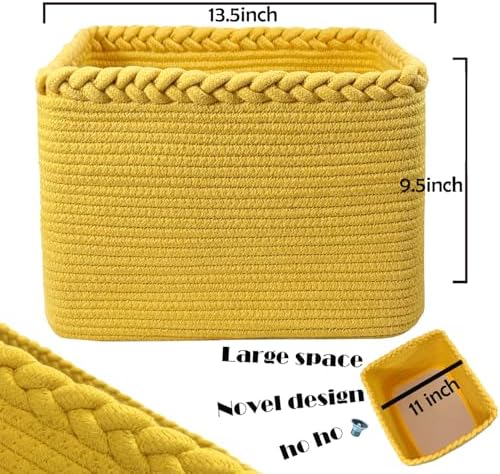 COMFY-HOMI 3PACK Cotton Rope Square Basket with Handles for Shelves| Storage|Baby Basket for GIF|Shoe Basket for Organizing|New13.5" x 11" x 9.5" for Living Room - Image 3