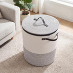 Laundry Basket with Lid, 15"x20" Tall Woven Blanket Storage for Living Room Bedroom, Round Baby Nursery Hamper with Zipper, Toy Bin, Large Cute Covered Clothing Basket for Towels, Shoes, Gray - Image 3