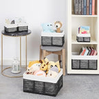 Vagusicc Wicker Storage Basket, 6 Pack Baskets for Organizing, Wicker Baskets with Handle, Rectangular Woven Basket for Storage Shelves, Cube Storage Bins for Closet/Clothes/Dresser, Black - Image 4