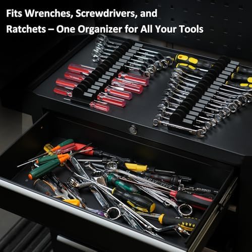 DEHOYI 80 pcs Modular Wrench Organizers for Tool Drawers - Wrench Rack with Metric & SAE Labels, Perfect Tool Storage Holder. Gift for father, brother and boyfriend (No Magnet, Black) - Image 2