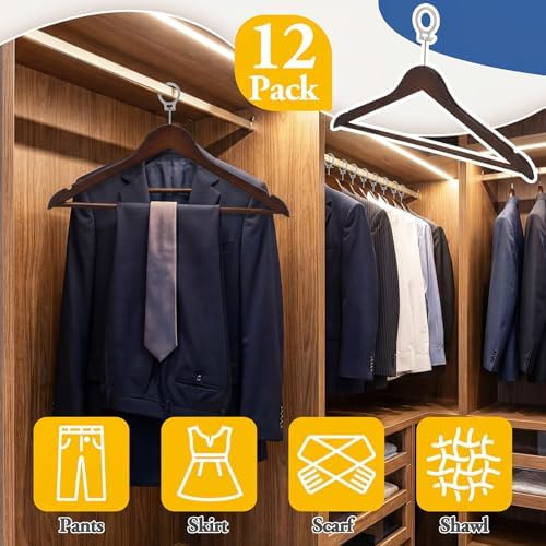 12 Pack Hotel Suit Hangers 17.5" Anti-Theft Security Hangers, Brown - Image 4