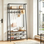 Jojoka 4-in-1 Entryway Coat Rack Hall Tree with Bench & Shoe Rack, Freestanding Storage for Hooks, 3-Tier Shoe Cabinet, Hanging Rod for Hallway, Front Door, Mudroom by Jojoka