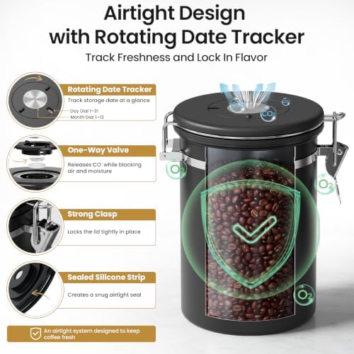 Veken Coffee Canister with Window, Airtight Stainless Steel Container, 22OZ (Pack of 2) - Image 4