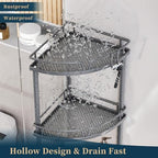 Consumest Corner Shower Caddy Stand - 3 Tier Shower Organizer with Soap Holder, Tall Floor Corner Shelf Standing with Adjustable Feet & 4 Hooks, Storage Rack for Bathroom Grey - Image 6