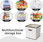 Fabric Cubby Storage Bins,13x13x13 Inches,Cube Organizer Bin Foldable Storage Boxes with Dual Handles Fabric Organizer Box and collapsible Storage basket,Set of 6,White grid - Image 3