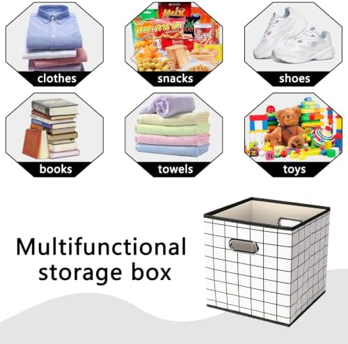 Fabric Cubby Storage Bins,13x13x13 Inches,Cube Organizer Bin Foldable Storage Boxes with Dual Handles Fabric Organizer Box and collapsible Storage basket,Set of 6,White grid - Image 3