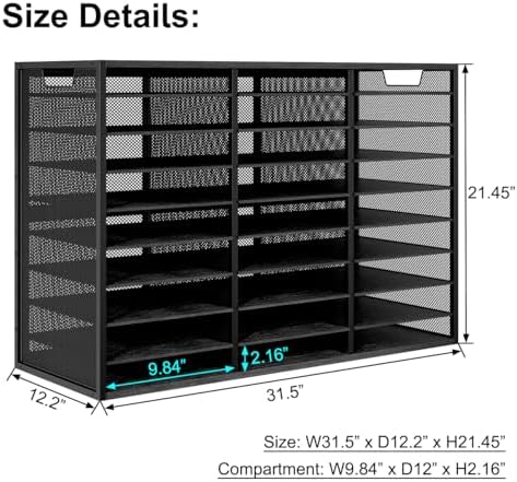 Mail Sorter Adjustable Countertop Heavy Duty Literature Organizer Student Mailbox for Classroom Desktop Bill Paper Holder Rack for Office Home School, 27 Compartments, Black - Image 6
