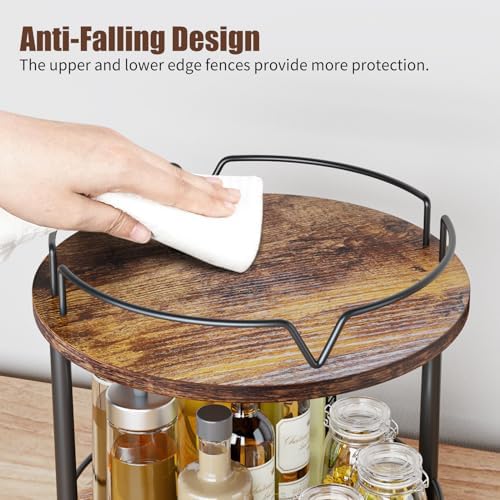 12" Wood Lazy Susan, 2 Tier-Rotating Spice Rack, Rustic Brown - Image 5