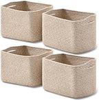 ICERZCZ Small Storage Baskets for Shelves Organizing, Woven Cotton Rope Baskets for Storage, Book Basket, Decorative Shelf Basket, 12.5"Lx9.1''Wx7.9''H (4 Packs) Mixed Brown by ICERZCZ