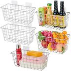 JUNCHU CHERRY 5 Pack Hanging Storage Basket, Bathroom Basket, Household Goods, with Traceless Tape, no Drilling, for Cabinet Storage, Kitchen, Bathroom, Storage Room,Chrome - Image 3