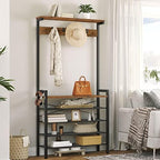 HOOBRO Hall Tree with Bench, Coat Rack with Shoe Storage, Shoe and Coat Rack, 5-Tier Entryway Shoe Storage, 5 Hooks, for 12-16 Pairs, Industrial, Hallway, Foyer, Mudroom, Rustic Brown BF74MT01 - Image 3