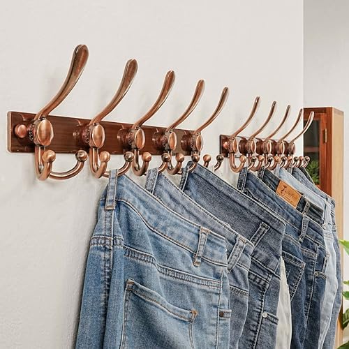 Dseap Coat Rack Wall Mount, Heavy Duty 12-Gauge Base vs Flimsy 1mm, Double-Thick Solid Anti-Snap Hooks, 16” Stud-Mount,Stainless Steel Hanger for Clothes Hat Entryway Closet, Antique Copper,Pack of 2 - Image 4