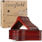 Casafield - 20 Cherry Wooden Suit Hangers - Premium Lotus Wood with Notches & Chrome Swivel Hook for Dress Clothes, Coats, Jackets, Pants, Shirts, Skirts - Image 6