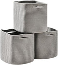 ICERZCZ 11 Inch Cube Storage Bins, Storage Cube Organizer Bins, Woven Cotton Rope Basket for Storage, Storage Baskets for Organizing Shelves, Grey Baskets for Toys Nursery, Grey (Pack of 3) by ICERZCZ
