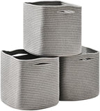 ICERZCZ 11 Inch Cube Storage Bins, Storage Cube Organizer Bins, Woven Cotton Rope Basket for Storage, Storage Baskets for Organizing Shelves, Grey Baskets for Toys Nursery, Grey (Pack of 3) by ICERZCZ