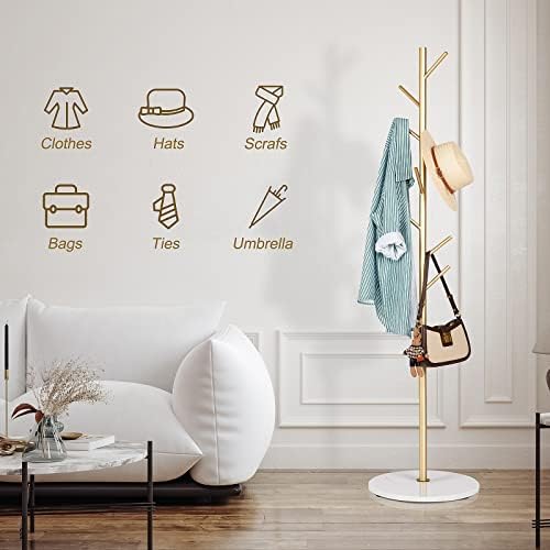 ZOZOE Coat Rack Stand with Marble Base,Golden Metal Coat Rack Freestanding - Image 6