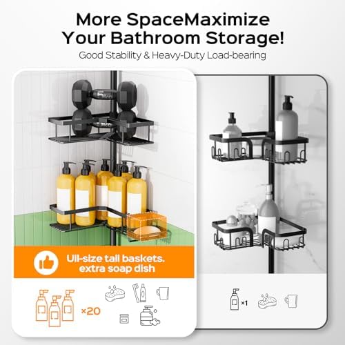 HAMITOR Shower Caddy Tension Pole: Corner Bathroom Organizer for Renters - Image 5