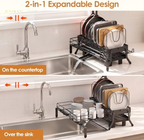 Housolution Large Expandable Dish Drying Rack for Kitchen Counter, Black - Image 5