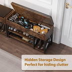 Shoe Bench, Lift Top Shoe Storage Bench, Adjustable Shelf Entryway Bench, Metal and Wood Shoe Rack Organizer with Cushion for Entry, Closet, Living Room, Bedroom, Hallway (Brown, 39.5“W) - Image 5