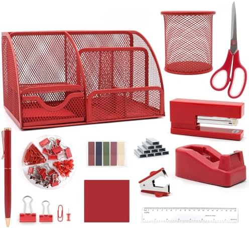 12 in 1 Red Desk Organizers and Accessories for Office Home School by Shellvcase