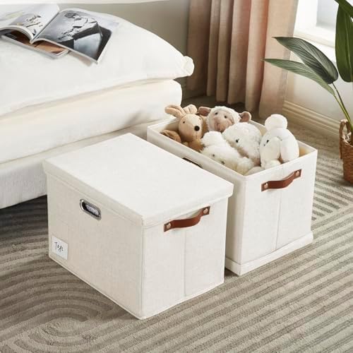 Roobyl 15" Fabric Storage Box with Lids, 3-Pack, White - Image 3