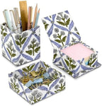 Ridhi Light Steel Blue Block Print Office Desk Organizer Pen & Note Holder by Ridhi
