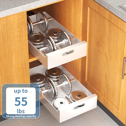 HBL' 1 Pack | 21" Deep Pull Out Cabinet Organizer Adhesive, 10-Inch Wide Sturdy Carbon Steel Roll-Out Drawers, Designed for Frameless Cabinets, Slide-Out Shelves for Pantry. - Image 5