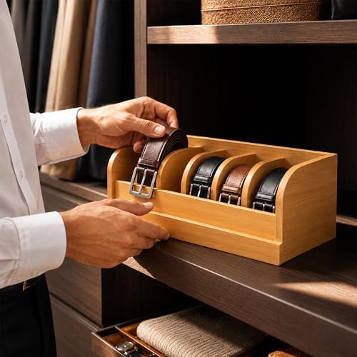 MinBoo Bamboo Belt Organizer Box,6 Grids Belt Rack, Belt Organizer for Closet and Drawer, Belt Storage Organizer and Displayer, Belt Organizer for Men Women (Natural Bamboo) - Image 4