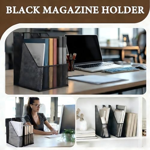 Sliner 6 Pack Black Metal Magazine Holder Mesh Steel Document Rack 1 Section File Organizer Extra Wide Magazine Folder Storage Desk Tidy for Office Home, 12.6"x 9.8"x 3" - Image 6