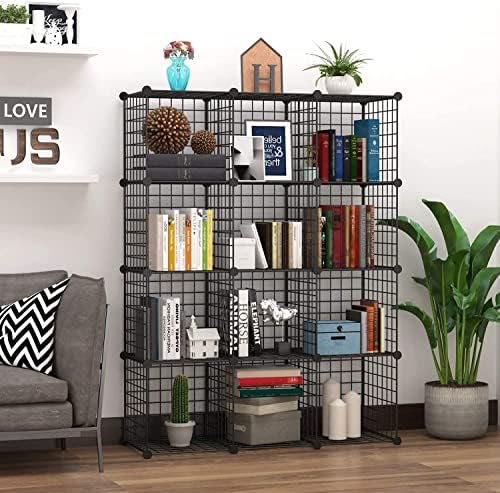 HUBSON Wire Cube Storage Organizer, Book/Toy/Craft/Potted Plants and petCloset Organizers and Storage Shelves, 9-Cube Freely Combinable Metal Grids Storage Shelf,Black Iron - Image 2