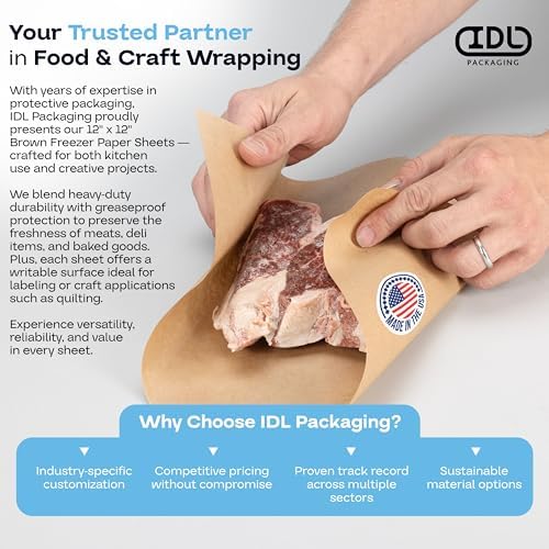 IDL Packaging Brown Freezer Paper Sheets 12" x 12", Pack of 200 - USA-Made - Image 7