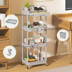 4 Tier Rolling Utility Cart with Drawer, Plastic Storage Organizer Rolling Carts with Wheels Handles Hanging Cups Hooks for Office, Bathroom, Kitchen,Craft Art Room (Grey) - Image 3